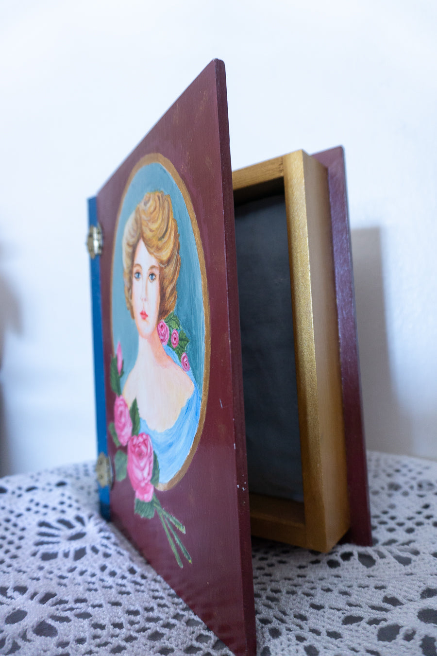 Hand-Painted Victorian Cameo Portrait Wood Keepsake Box