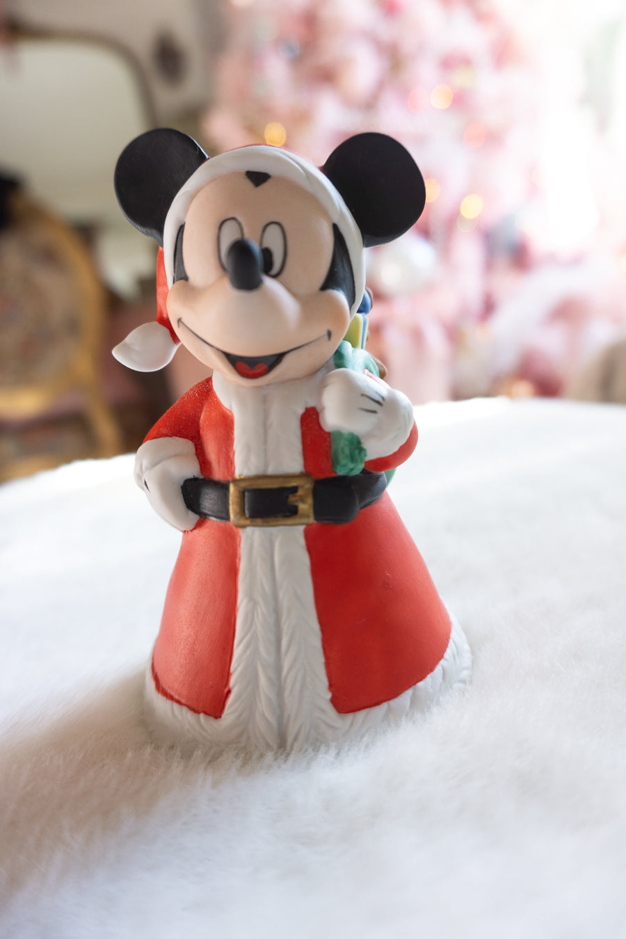 Vintage Disney Enesco Mickey Mouse Santa Ceramic Bell
