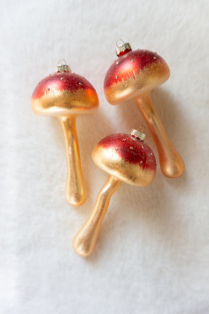 Vintage Tall Mushroom Glass Ornament Set of 3