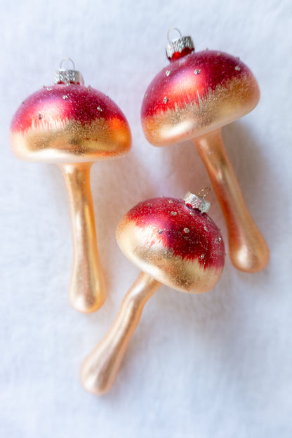 Vintage Tall Mushroom Glass Ornament Set of 3