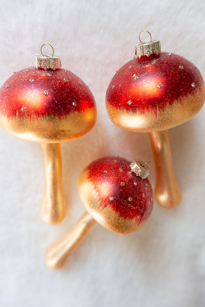 Vintage Tall Mushroom Glass Ornament Set of 3
