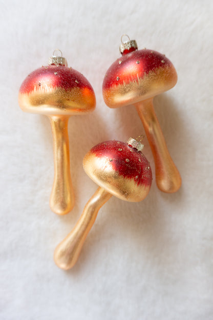 Vintage Tall Mushroom Glass Ornament Set of 3