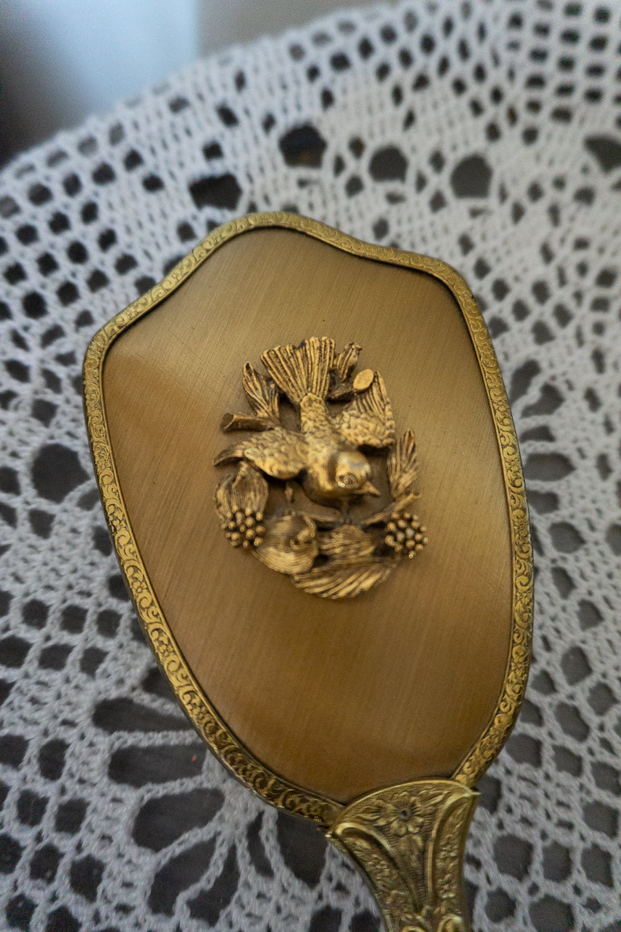 Vintage Brass Hand Mirror and Brush