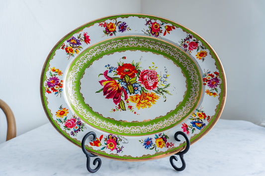 Vintage Cottage MCM Floral Tin Tray