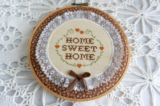 Vintage Home Sweet Home Cross Stitch Embroidered Wall Hanging