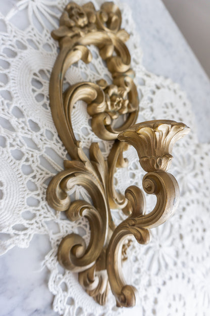 Ornate Gold Candle Wall Sconce – Hollywood Regency Rococo Style