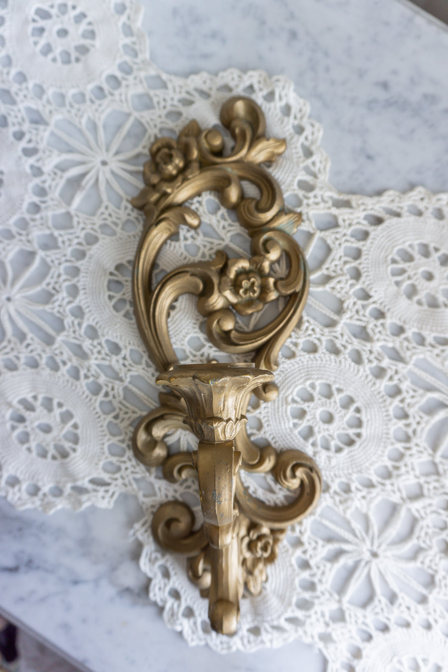 Ornate Gold Candle Wall Sconce – Hollywood Regency Rococo Style