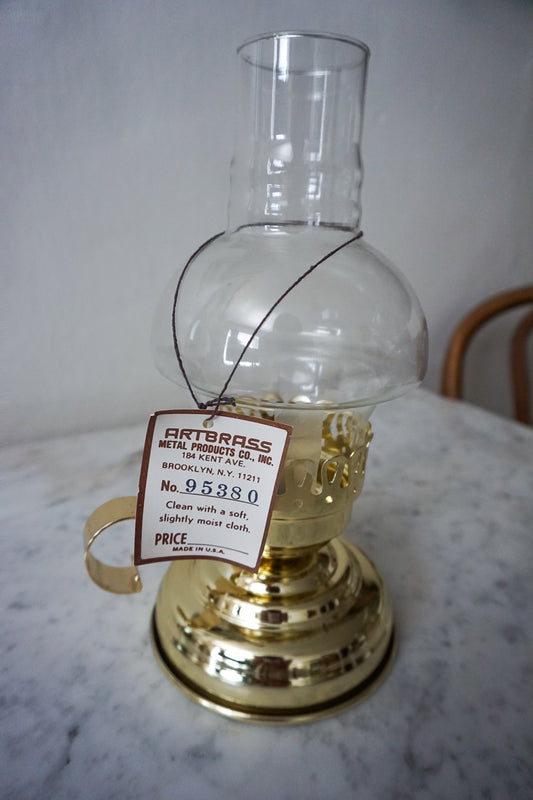 Brass Hurricane Candle Lamp with Glass Chimney by Artbrass