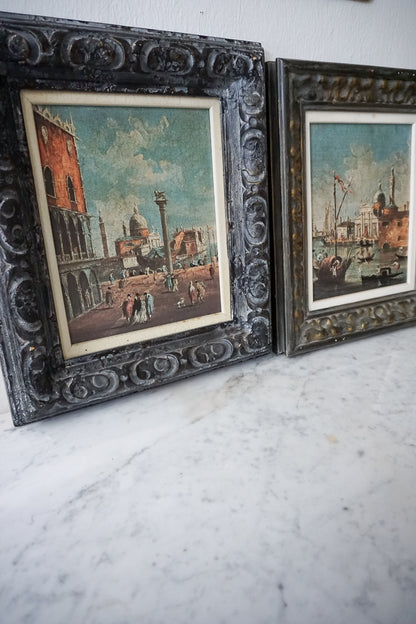 Pair of Antique Italian Venetian Lithographs in Ornate Frames