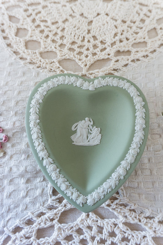 Wedgwood Green Jasperware Heart Trinket Dish