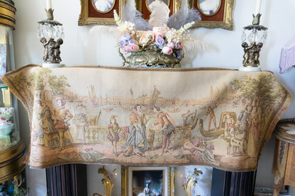 Antique Belgium Woven Venice Scene Tapestry