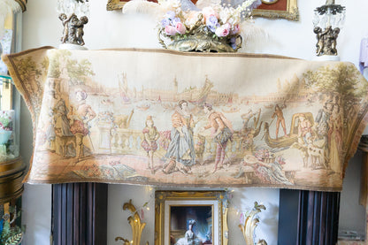 Antique Belgium Woven Venice Scene Tapestry
