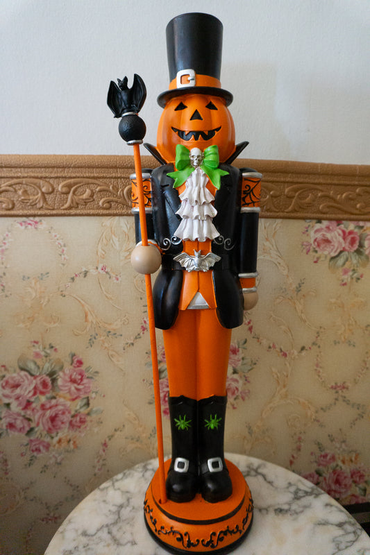 Halloween Pumpkin Nutcracker with Skeleton & Bat Staff