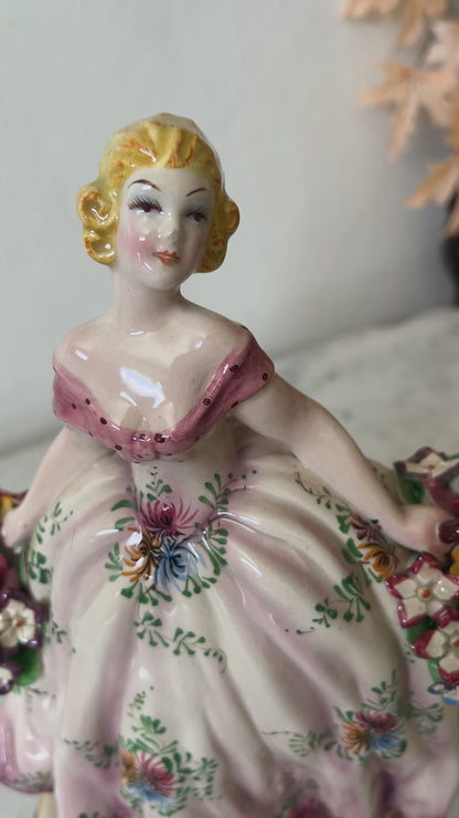 Midcentury Italian Majolica 10" Porcelain Figurine c. 1950s, Made in Italy