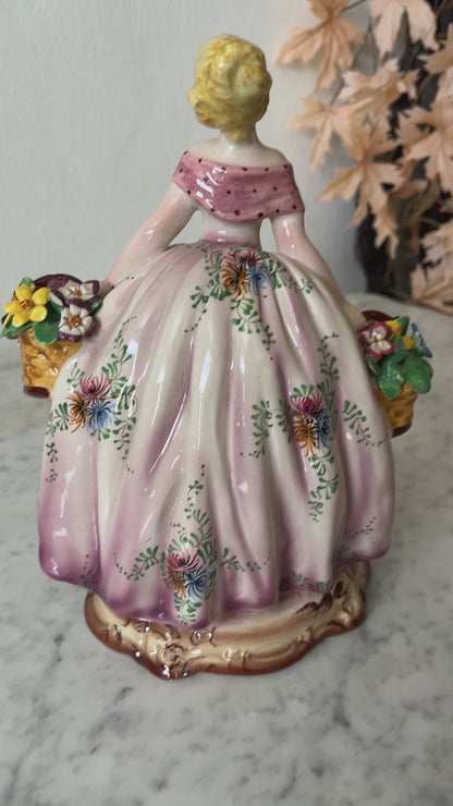 Midcentury Italian Majolica 10" Porcelain Figurine c. 1950s, Made in Italy