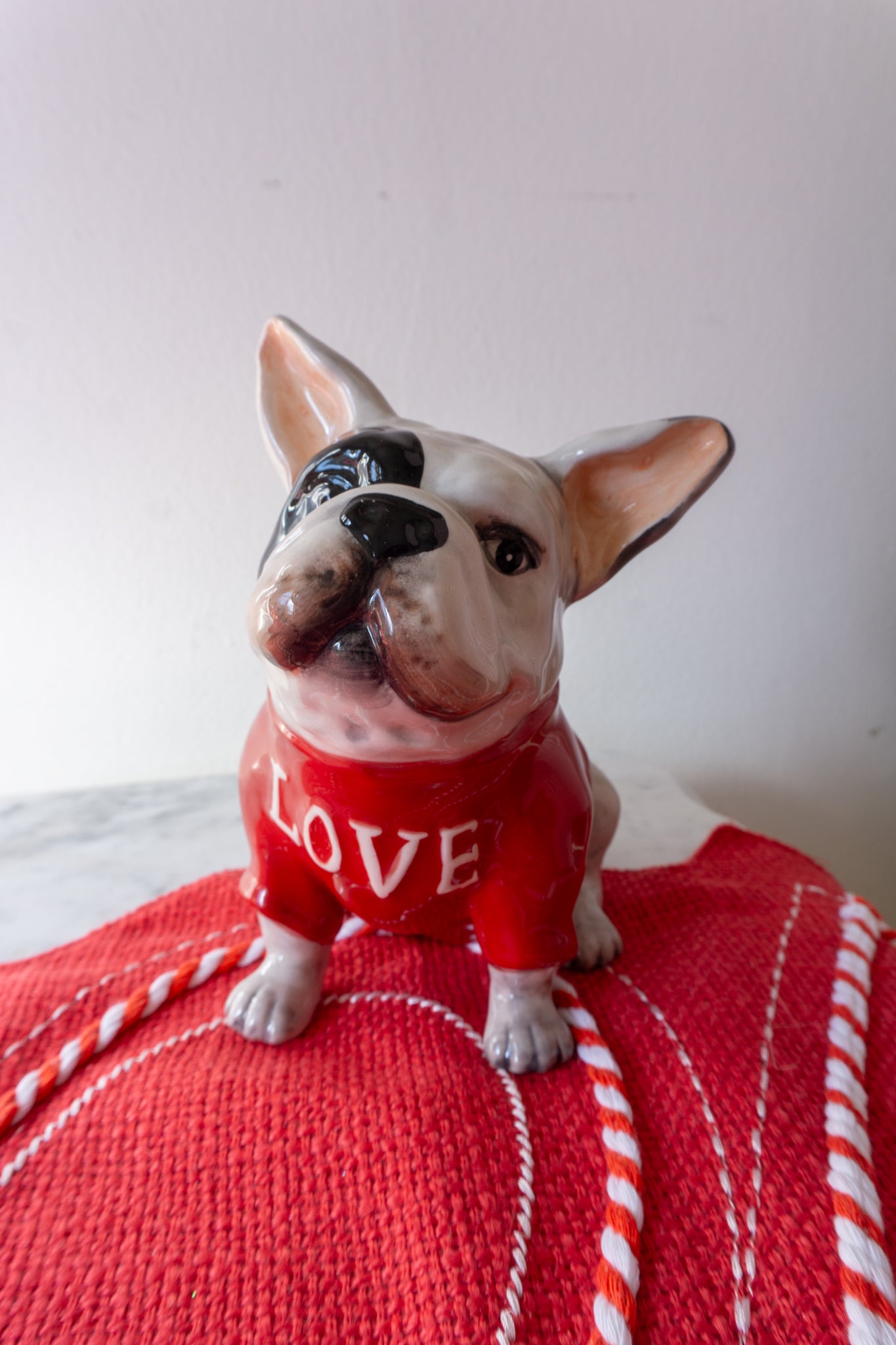 Valentine's Day French Bull Dog Ceramic Figurine