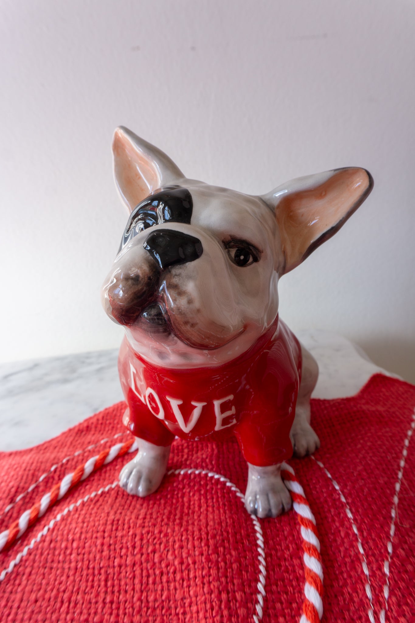 Valentine's Day French Bull Dog Ceramic Figurine