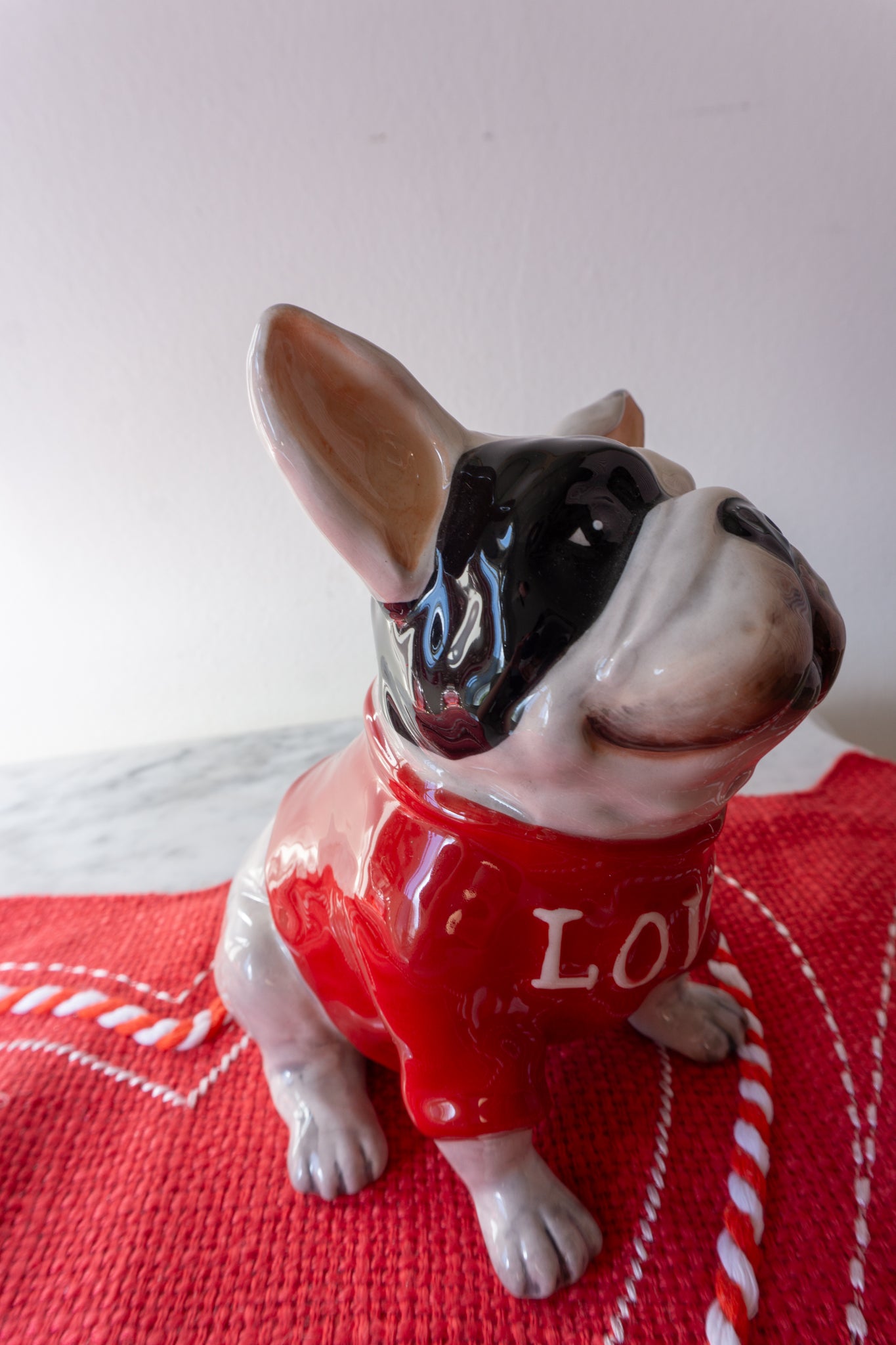 Valentine's Day French Bull Dog Ceramic Figurine