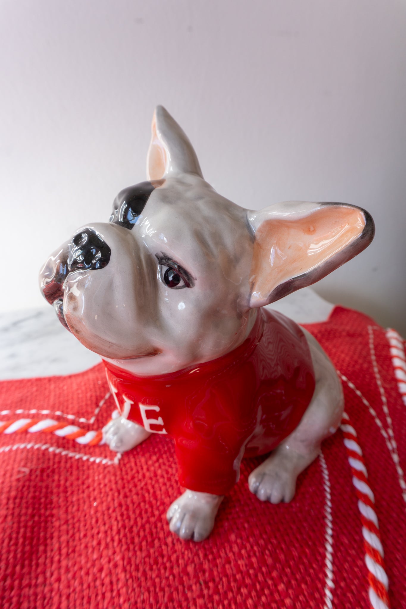 Valentine's Day French Bull Dog Ceramic Figurine