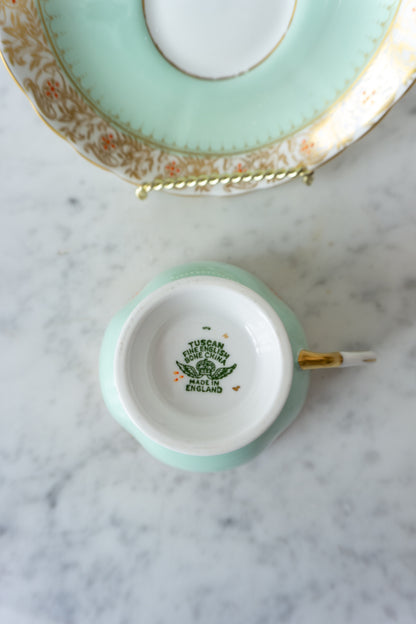 Mint Green Tuscan Fine Bone China Teacup and Saucer