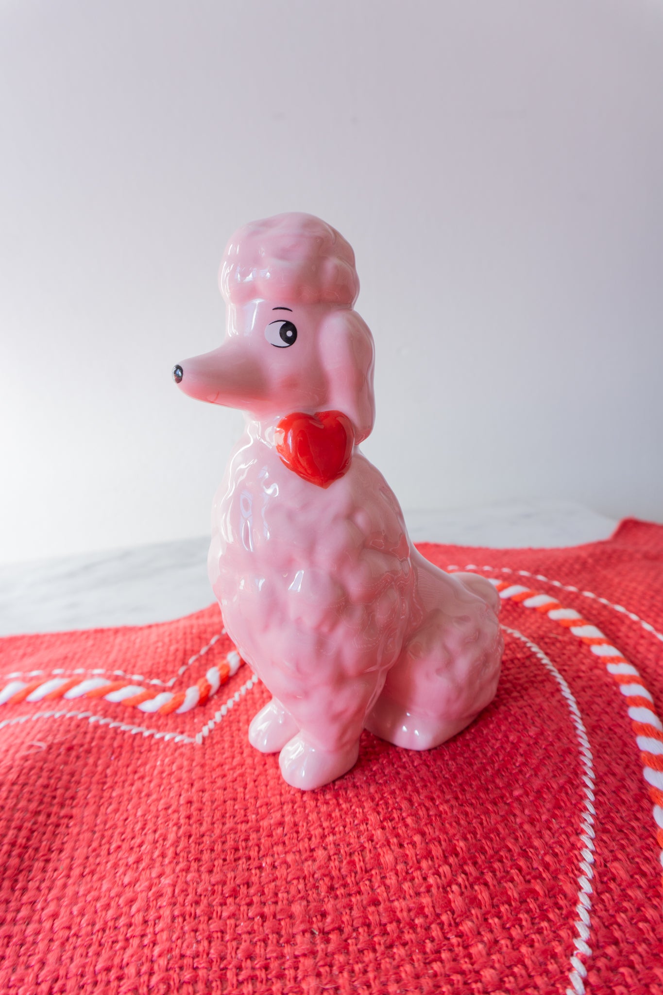 Valentine's Day Vintage Style Pink Poodle Ceramic Figurine