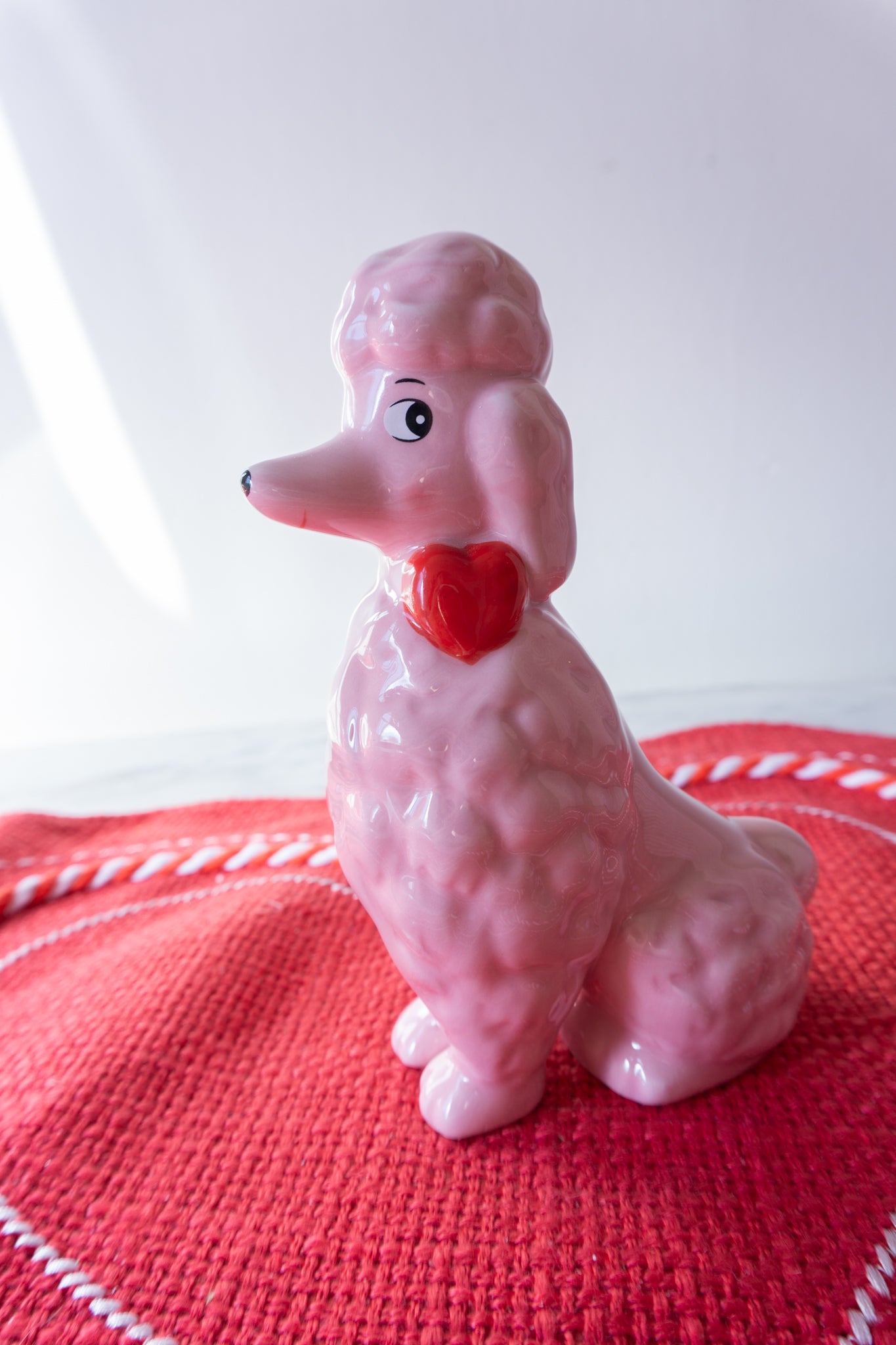 Valentine's Day Vintage Style Pink Poodle Ceramic Figurine