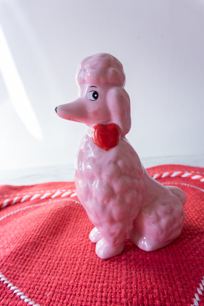Valentine's Day Vintage Style Pink Poodle Ceramic Figurine