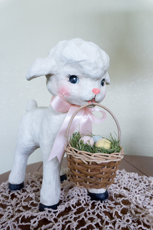 Bethenny Lowe Baby Lamb Holding Easter Basket