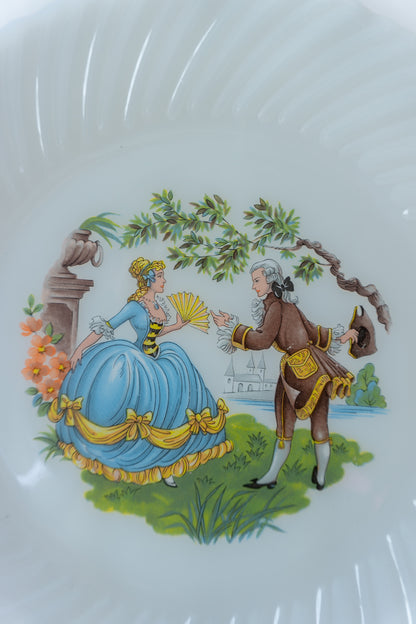 French Courting Couple Milk Glass Plate