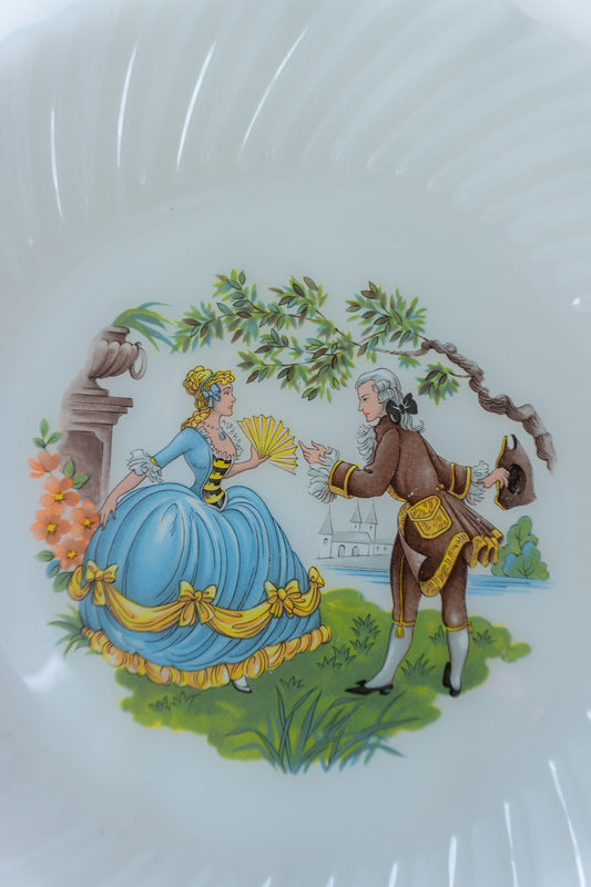 French Courting Couple Milk Glass Plate