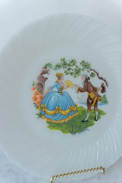 French Courting Couple Milk Glass Plate