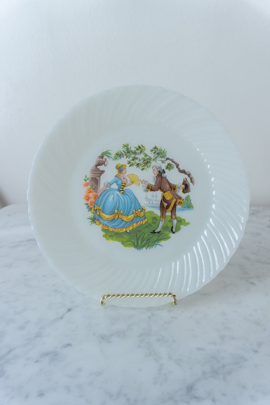 French Courting Couple Milk Glass Plate