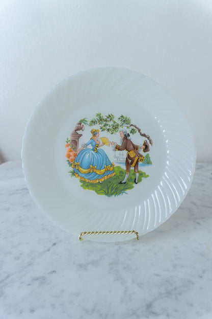 French Courting Couple Milk Glass Plate