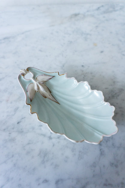 Mint Green Bavaria Porcelain Leaf-Shaped Dish