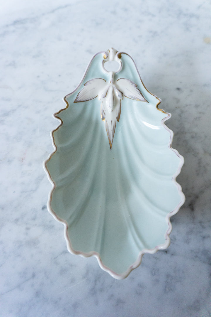 Mint Green Bavaria Porcelain Leaf-Shaped Dish