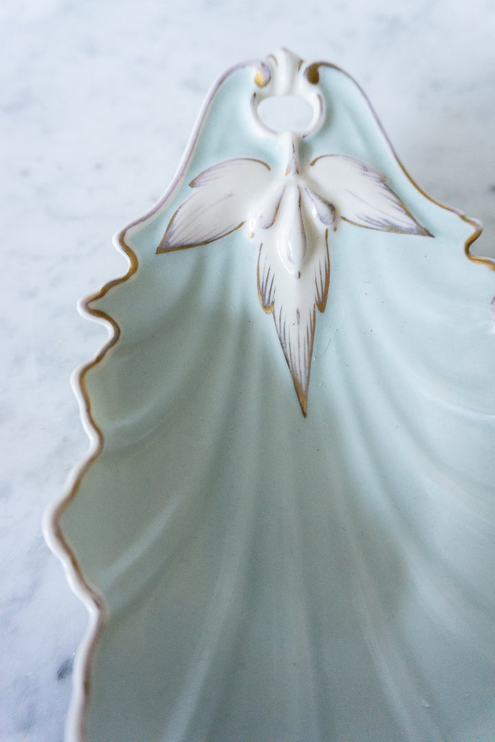 Mint Green Bavaria Porcelain Leaf-Shaped Dish