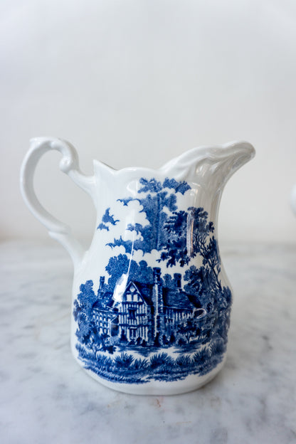 Romantic England Blue and White Creamer and Sugar Bowl Set