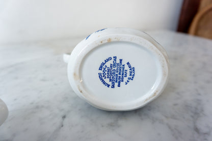 Romantic England Blue and White Creamer and Sugar Bowl Set