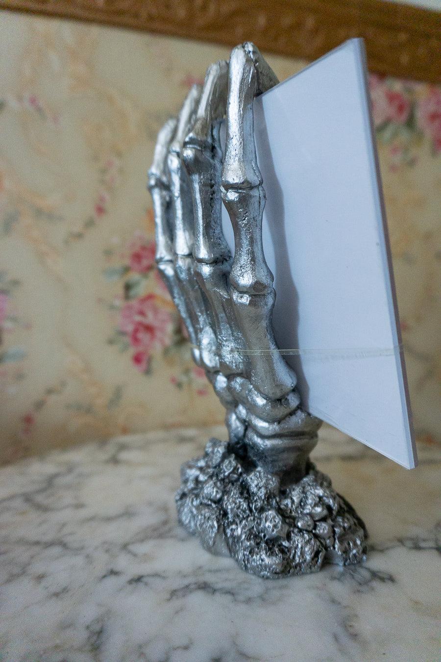 Silver Skeleton Hand Photo Holder