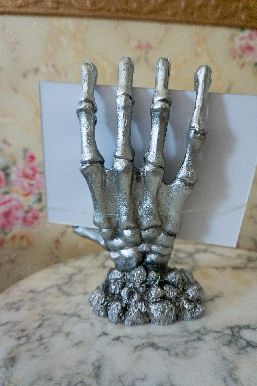 Silver Skeleton Hand Photo Holder