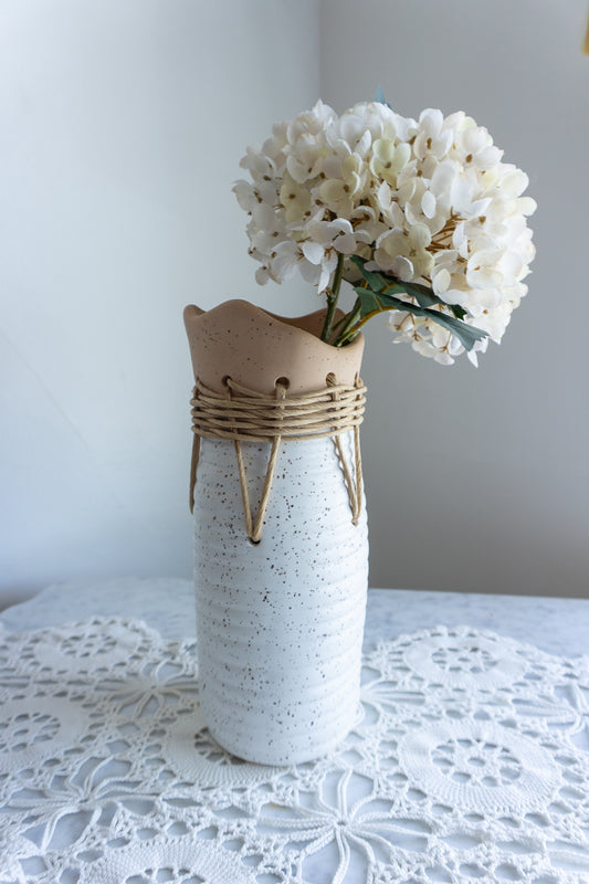 Rustic Cottagecore Speckled Stoneware Vase