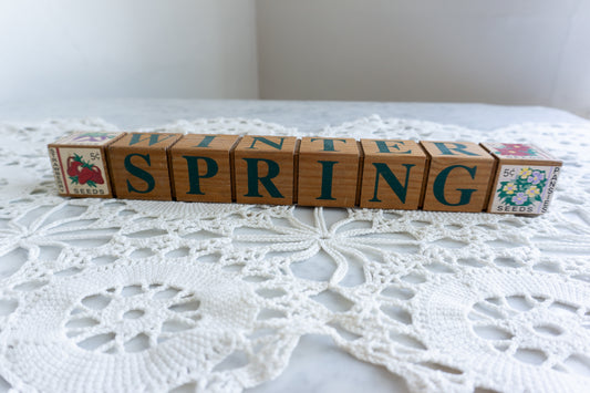 Seasonal Wooden Block Sign Spring Summer Winter Fall